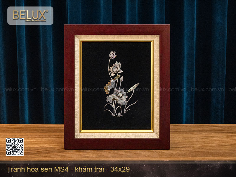 Tranh hoa sen khảm trai MS4 kt 34x29cm&nbsp;